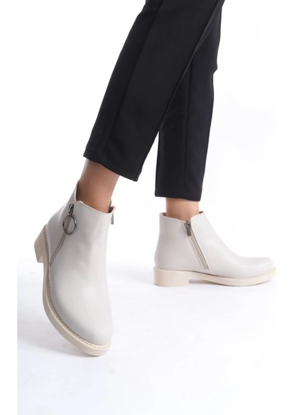 Margaret Fermuarlı Ortopedik Taban Topuklu Kadın Bot Ckt - Krem