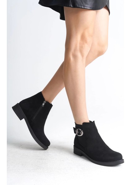 Luna Fermuarlı Lastikli Ortopedik Taban Topuklu Süet Kadın Bot Sst - Siyah fiyatları