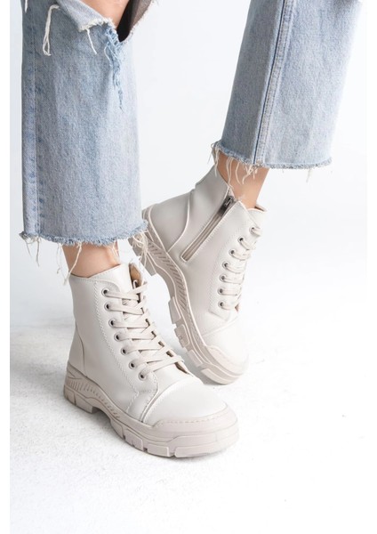 Bloom Bağcıklı Fermuarlı Ortopedik Taban Kadın Bot Ckt - Krem