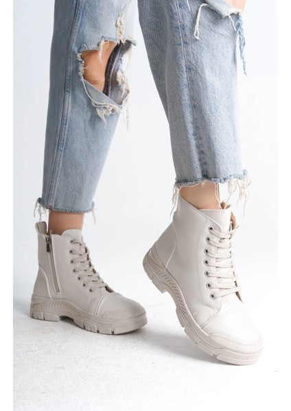 Bloom Bağcıklı Fermuarlı Ortopedik Taban Kadın Bot Ckt - Krem modelleri
