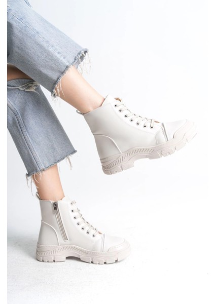 Bloom Bağcıklı Fermuarlı Ortopedik Taban Kadın Bot Ckt - Krem fırsatları