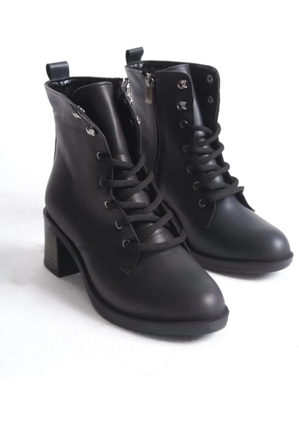 Lena Bağcıklı Fermuarlı Ortopedik Taban Topuklu Kadın Bot Cst - Siyah fırsatları