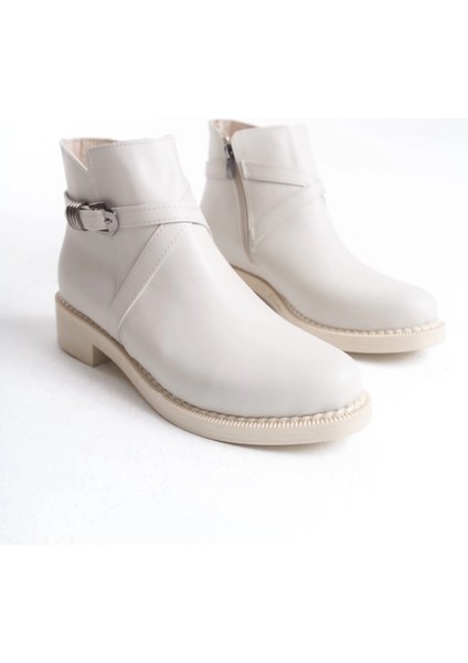 Almıla Fermuarlı Lastikli Ortopedik Taban Topuklu Kadın Bot Ckt - Krem fırsatları