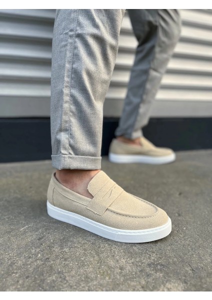 JY180 Estilo x Bağcıksız Süet Erkek Günlük Spor Klasik Ayakkabı Sbt - Krem