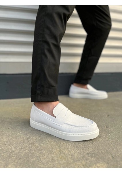 JY180 Estilo x Bağcıksız Cilt Erkek Günlük Spor Klasik Ayakkabı Cbt - Beyaz
