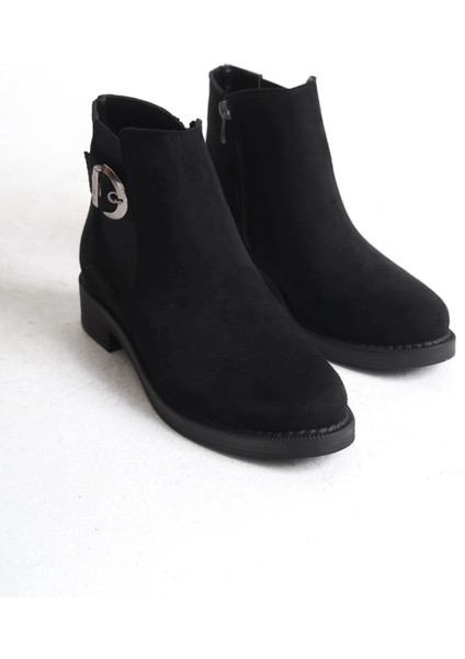 Luna Fermuarlı Lastikli Ortopedik Taban Topuklu Süet Kadın Bot Sst - Siyah indirimleri
