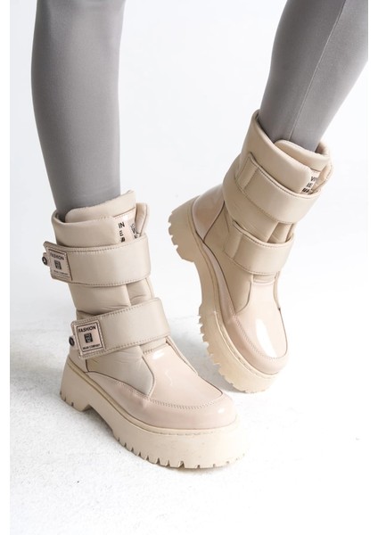 Elısa Cırt Cırtlı Paraşüt Kumaş Rugan Kadın Bot Rkt - Krem