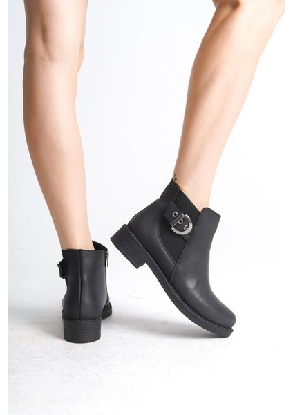 Luna Fermuarlı Lastikli Ortopedik Taban Topuklu Kadın Bot Cst - Siyah fırsatları