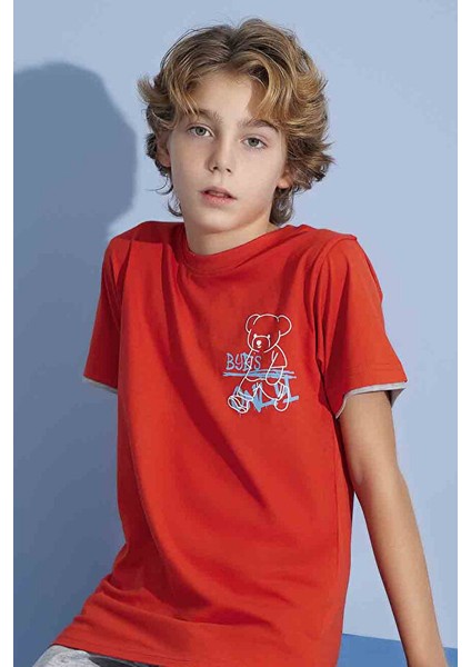 Erkek Çocuk T-Shirt Bermuda Alt Penye Süprem Bisiklet Yaka Orta Kalın Pijama TAKIMI-3930