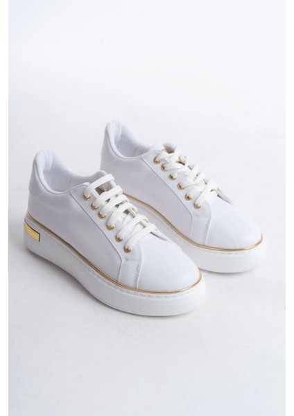Mına Bağcıklı Ortopedik Taban Kadın Sneaker Spor Ayakkabı Cbt - Beyaz/altın fırsatları