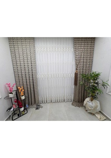 Nivemeshome 3767 Serap Gold 1/3 Pileli Bambu Tül Perde