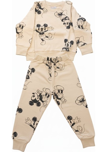 Kr Kıds Unisex Çocuk 2’li Takım – Mickey Desenli Bej Sweatshirt ve Eşofman Altı (1-6 Yaş) modelleri