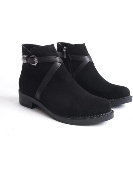 Almıla Fermuarlı Lastikli Ortopedik Taban Topuklu Süet Kadın Bot Sst - Siyah fırsatları