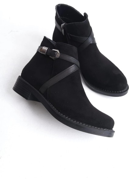 Almıla Fermuarlı Lastikli Ortopedik Taban Topuklu Süet Kadın Bot Sst - Siyah indirimleri