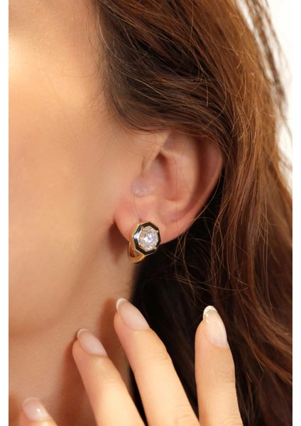 Asil 14 Ayar Mine Taşlı altın küpe KP5152