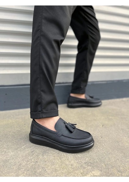 JY154 Blaze Bağcıksız Püsküllü Cilt Erkek Günlük Spor Klasik Ayakkabı Cst - Siyah