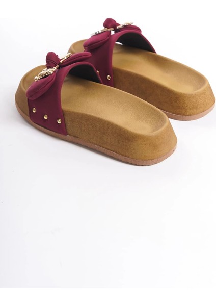 Dıla Kalın ve Ortopedik Taban Ayıcıklı Saten Kadın Terlik Skt - Bordo indirimleri