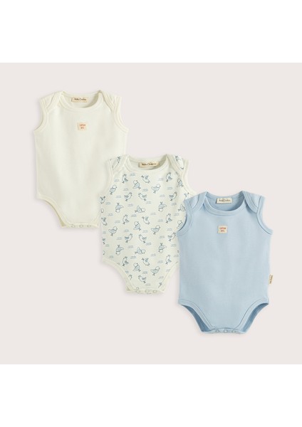 Sea Sıde 3'lü Kolsuz Body Kutu Set Ekru/mavi