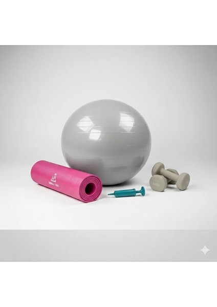 Premium Ev Tipi Pilates ve Fitness Seti - Top, Mat ve 2X1KG Dambıl