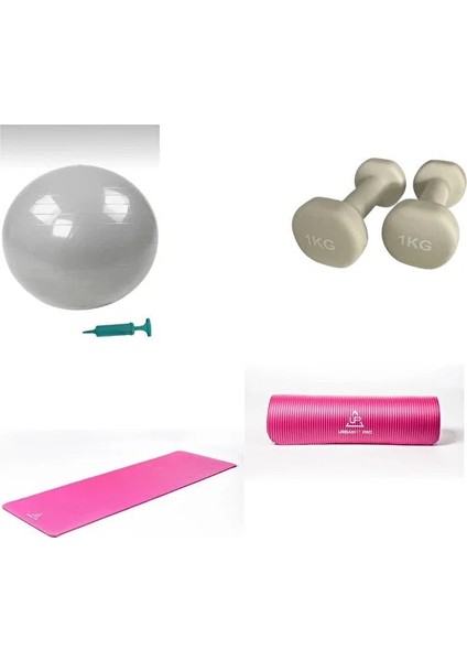 Premium Ev Tipi Pilates ve Fitness Seti - Top, Mat ve 2X1KG Dambıl modelleri