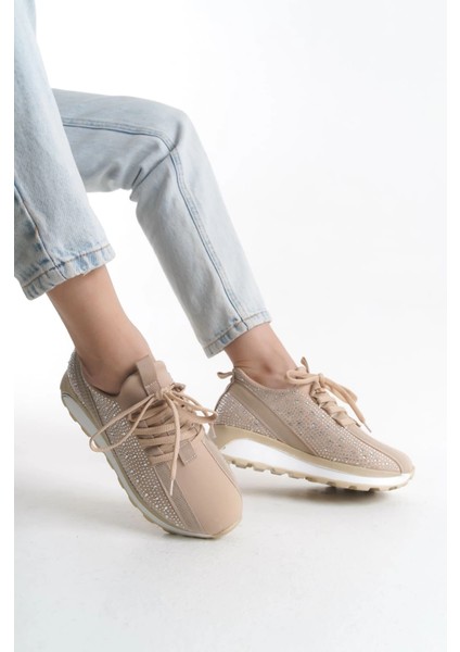 Alya Bağcıklı Ortopedik Taban Taşlı Kadın Sneaker Spor Ayakkabı Cbt - Krem fiyatları