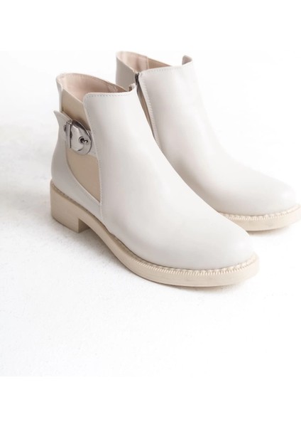 Luna Fermuarlı Lastikli Ortopedik Taban Topuklu Kadın Bot Ckt - Krem indirimleri