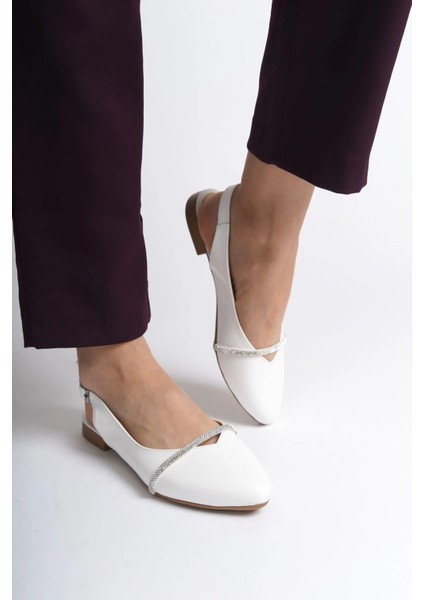 Allıson Tokalı Ortopedik Rahat Taban Taş Detaylı Kadın Babet Ayakkabı Ckt - Beyaz fiyatları
