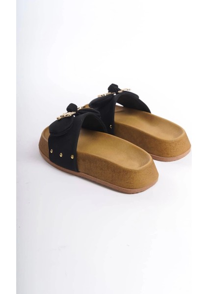 Dıla Kalın ve Ortopedik Taban Ayıcıklı Saten Kadın Terlik Skt - Siyah indirimleri