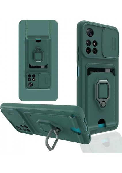 Xiaomi Redmi Note 11T Kılıf Zuma Kartvizitli Yüzüklü Silikon - Yeşil (K95)