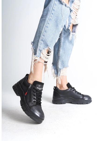 Agatha Bağcıklı Fermuarlı Ortopedik Taban Kadın Sneaker Spor Ayakkabı Cst - Siyah fiyatları