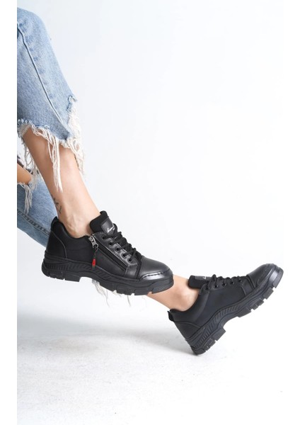 Agatha Bağcıklı Fermuarlı Ortopedik Taban Kadın Sneaker Spor Ayakkabı Cst - Siyah fırsatları