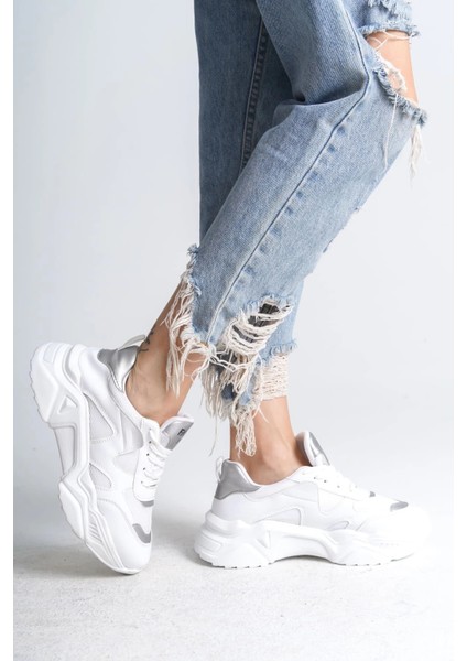 Tokyo Bağcıklı Ortopedik Taban Triko Detaylı Kadın Spor Ayakkabı Tbt - Beyaz/gri fırsatları