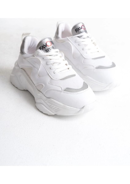 Tokyo Bağcıklı Ortopedik Taban Triko Detaylı Kadın Spor Ayakkabı Tbt - Beyaz/gri indirimleri