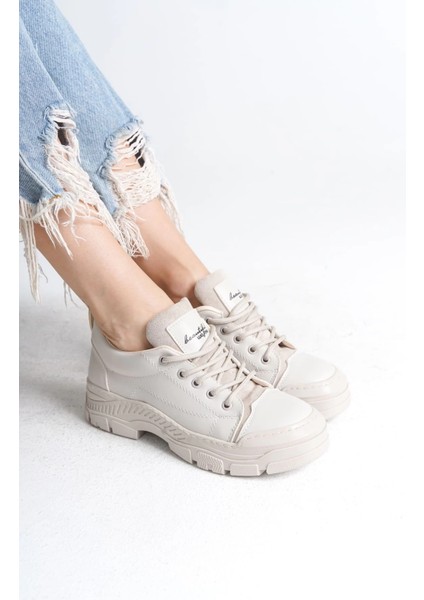 Jane Bağcıklı Ortopedik Taban Kadın Sneaker Spor Ayakkabı Ckt - Krem fiyatları