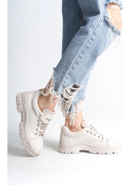 Jane Bağcıklı Ortopedik Taban Kadın Sneaker Spor Ayakkabı Ckt - Krem modelleri