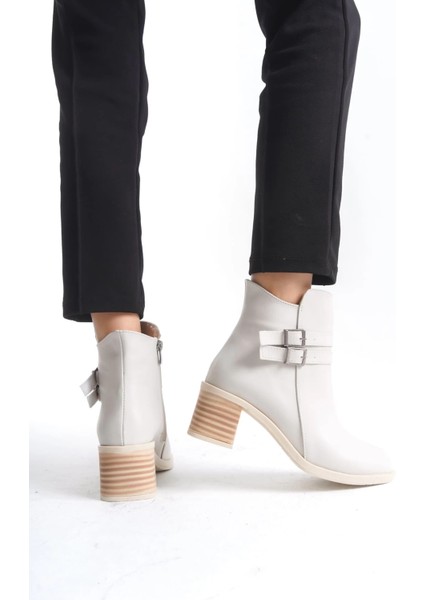 Noemı Tokalı Fermuarlı Ortopedik Taban Topuklu Kadın Bot Ckt - Krem modelleri