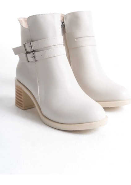 Noemı Tokalı Fermuarlı Ortopedik Taban Topuklu Kadın Bot Ckt - Krem fırsatları