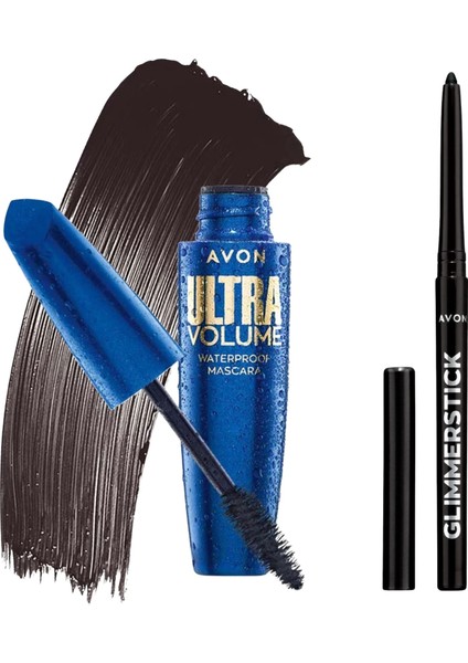Ultra Volume Waterproof Maskara + Glimmerstick Blackest Black Göz Seti - Suya Dayanıklı Göz Seti