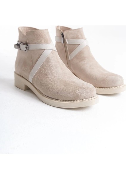 Almıla Fermuarlı Lastikli Ortopedik Taban Topuklu Süet Kadın Bot Stt - Ten fırsatları