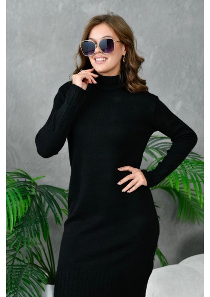 Kadın Elbise Boyunlu Diz Altı Örme Elbise Siyah - 227067 fiyatları