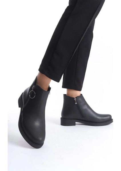 Margaret Fermuarlı Ortopedik Taban Topuklu Kadın Bot - Cst - Siyah