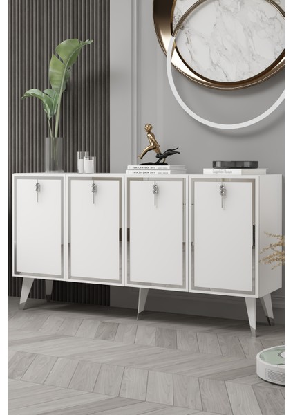 8219-32CT KB150 Konsol,tv Ünitesi Beyaz-Gümüş