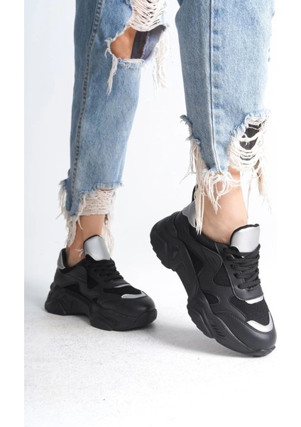 Tokyo Bağcıklı Ortopedik Taban Triko Detaylı Kadın Spor Ayakkabı Tst - Siyah/gri modelleri