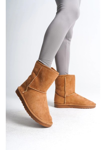 Selına Bağcıksız Düz Taban Içi Kürklü Süet Kadın Bot Stt - Taba