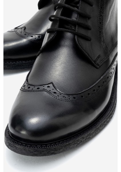 Hakiki Deri, Bağcıklı ve Fermuarlı, Suya Dayanıklı Deri Erkek Bot