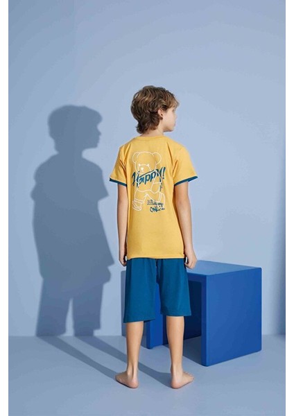 Erkek Çocuk T-Shirt Bermuda Alt Penye Süprem Bisiklet Yaka Orta Kalın Pijama TAKIMI-3930