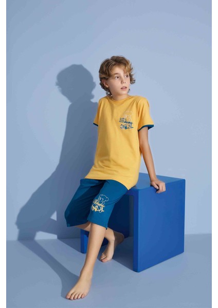 Erkek Çocuk T-Shirt Bermuda Alt Penye Süprem Bisiklet Yaka Orta Kalın Pijama TAKIMI-3930 fiyatları