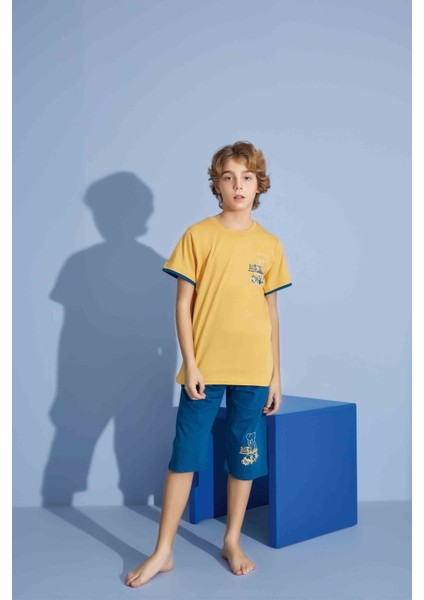 Erkek Çocuk T-Shirt Bermuda Alt Penye Süprem Bisiklet Yaka Orta Kalın Pijama TAKIMI-3930 modelleri