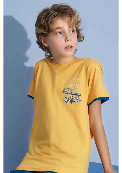 Erkek Çocuk T-Shirt Bermuda Alt Penye Süprem Bisiklet Yaka Orta Kalın Pijama TAKIMI-3930 indirimleri