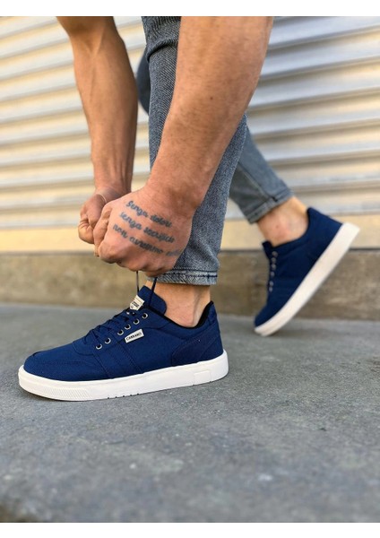JY0118 Rex Bağcıklı Keten Kumaş Erkek Günlük Sneaker Ayakkabı Kbt - Lacivert fiyatları